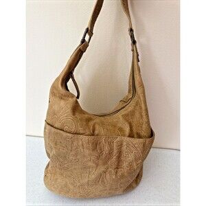 American Leather Co Shoulder Handbag Light Brown Tan Purse Bag Stamped Leather
